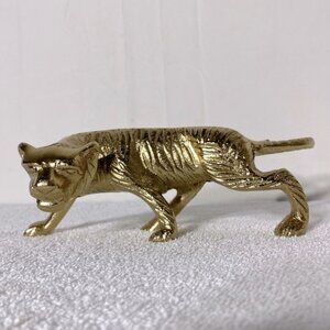 Vintage Gold Tone Jaguar Tiger Statue Figure Sculpture Cat Kitty Decor Art